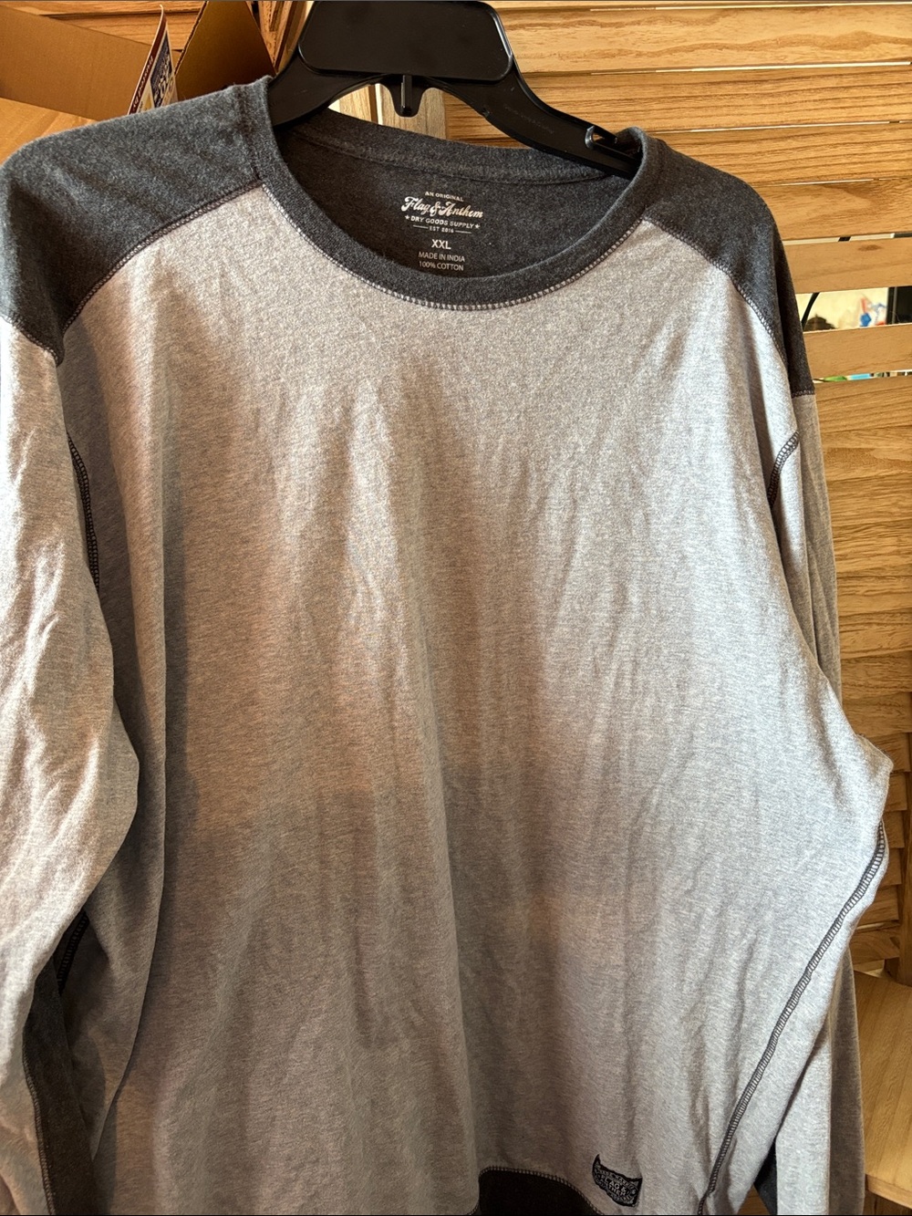 Flag and Anthem Two-Tone Gray Crewneck Raglan Long Sleeve Shirt XXL